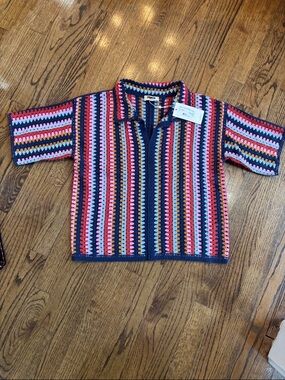 FRNCH Multicolor Crochet Polo Top - Navy, Pink, Orange, Yellow